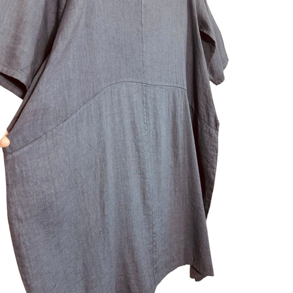 Becasa Linen Midi Dress Slate Blue Os Oversized Minimalist Pockets — image 7 of 8